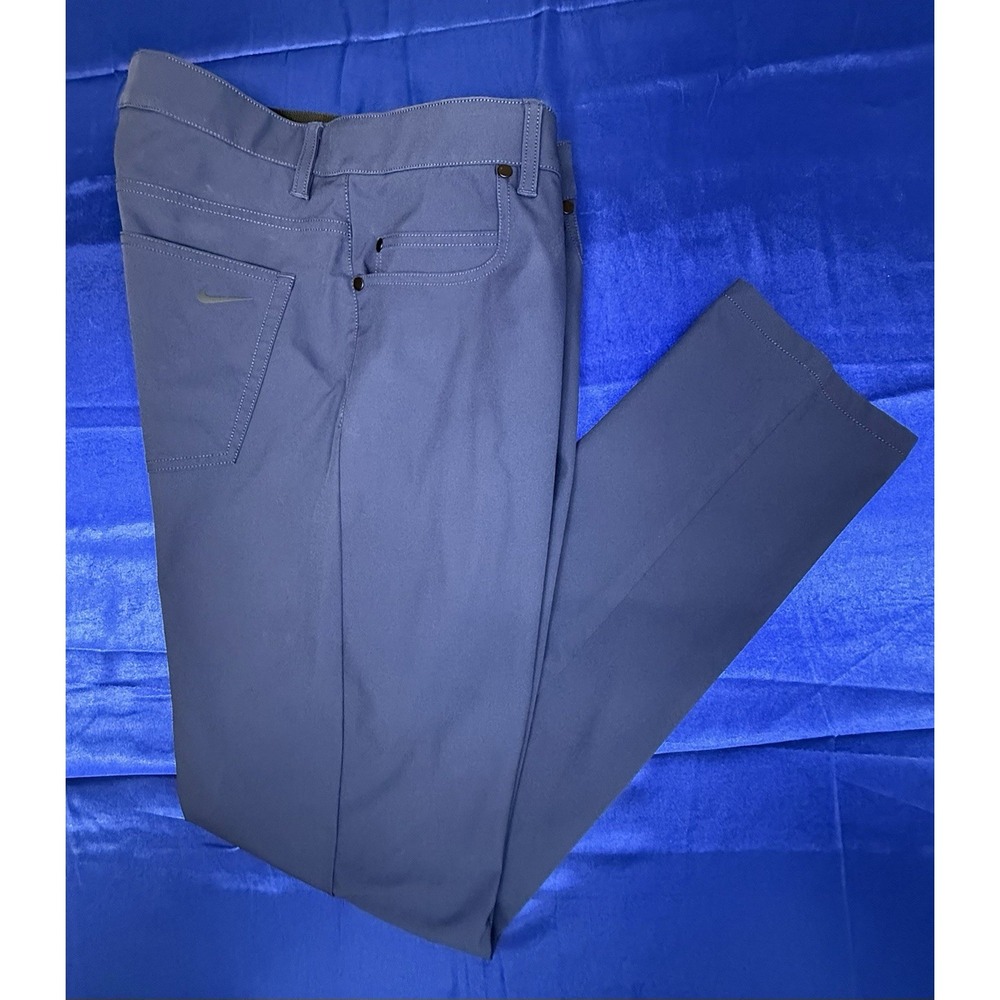 NIKE Men's 33x34 Slim Fit Golf Performance Flat Front Pants Navy Blue 5 Pocket
